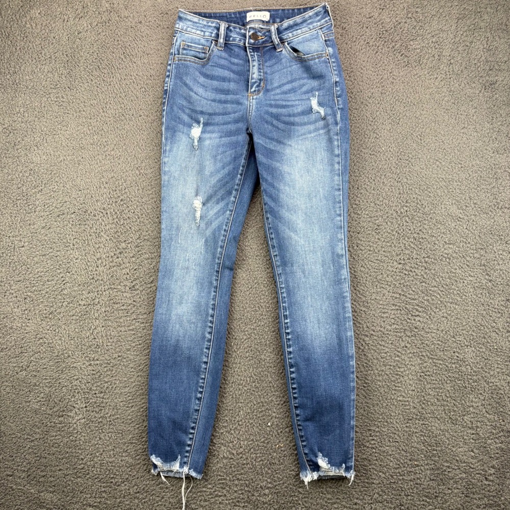 Cello Womens Medium Wash Distressed Skinny‎ Jeans Frayed Hem WV77329T Size 1